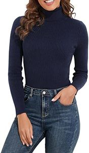 PrettyGuide Women's Ribbed Turtleneck Long Sleeve Sweater Navy Blue M
