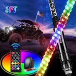 Nilight 1PC 3FT Spiral RGB Led Whip Light w/RGB Chasing/Dancing Light RF Remote Control Lighted Antenna Whips for Can-am ATV UTV RZR Polaris Dune Buggy 4 Wheeler Offroad Jeep Truck