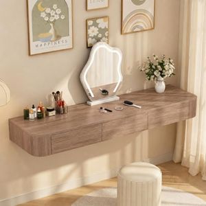 Quvex Fully Assembled Floating Makeup Vanity Desk, Wall Mounted Dressing Table with Drawers, Rounded Corners, 23.6" - 63" Available, Space-Saving Modern Hanging Dresser for Bedroom, Table Only