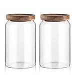 Labina Glass Storage Container Airtight Food Jars Kitchen Canister with Wood Lids, 33 Oz Wide Mouth Pantry Organization Glass Jar for Flour, Sugar, Cookie, Spagetti, Nuts and Candy (2 Pack)