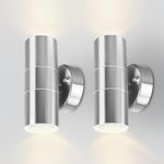 Kerry Outdoor Wall Lights, Up Down Mains Powered Lighting, Silver Stainless Steel IP44 Waterproof, Exterior Wall Sconce for Indoor, Front Door, Patio, Hallway, Porch, Garden, Garage, Post - 2 Pack