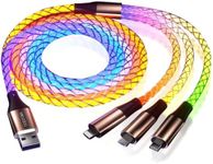 UOEPOWA 1.2M/3.9FT Multi Charging Cable, 66W 3 in 1 RGB Light Gradient Color Up Fast Charging Cord, Compatible with Most Smartphones