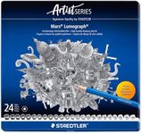 STAEDTLER Mars Lumograph Drawing Pencils: Set of 24 in Metal Case - Presharpened Graphite Art Pencils - Hardness Grades 12B-10H - For Drawing, Shading, Drafting & Illustrating - All Skill Levels