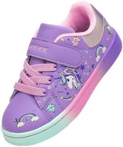 GEERX Toddler Girl Shoe Lightweight Casual Adjustable Strap Cute Unicorn Sneaker Comfortable for Walking Running (Infant/Toddler/Little Kid), Purple Pink, 10 Toddler