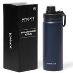 HYDRATE Hydrated 500ml Leakproof Stainless Steel Bottle - Double Insulated to Keep Drinks Hot for 12 Hours, Cold for 24 - Sweat-Proof, Leakproof Screw Cap - Ideal for All-Day Hydration, Dark Blue