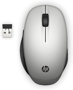 HP 300 Mouse Dual Mode Wireless 2,4ghz, Sensore Ottico da 1200 DPI, Bluetooth, Collegamento fino a 2 PC contemporanemanete, 2 Pulsanti, Rotella di Scorrimento, Adattatore USB, Smart Tv, Argento