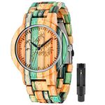 Tiong Brand Wooden Watches Mens with Handmade Colorful Bamboo Wood Watch Analog Date Quartz Wooden Watch for Men, Q1006, Quartz Watches