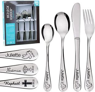 Couverts de Bapteme gravés avec prénom - 4 couverts personnalisés - Personnalisable avec ou sans dessin - Cadeau parrain marraine Baptême (grands parents tonton tata oncle tante papi mamie)