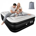 Bonnlo King Size Air Bed, Inflatable Mattress with Built-in Electric Pump, Air Mattress Double Self Inflating, 203x153x46cm Flocked Surface, 250kg Capacity for Outdoor Camping & Guest Use (Black)