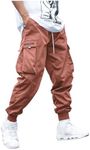 OYOANGLE Men's Casual Drawstring Elastic Waist Flap Pocket Letter Graphic Street Jogger Cargo Pants Redwood Small