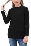 GORLYA Girl's Long Sleeve Soft Knit Mock Turtleneck Slim Fit Pullover Sweater Top for 4-14T Kids(GOR1058,13-14Y,Black)