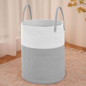JMvicyroam Large Woven Laundry Basket Hamper,80L Cotton Rope Storage Bin for Blankets,Toys and Clothes,Decorative Tall Nursery Hamper for Living Room,Baby Nursery,Bathroom and Bedroom,Light Grey