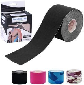 Kinesiology Tape 5CM*5M, Cotton Elastic Athletic Tape Uncut, JOMWEN Latex Free, Water Resistant Rock Tape KT Tape for Muscles, Physical Therapy，Stays on for Several Days (Black)