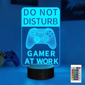 Do Not Disturb Gamer at Work Night Light,Gamepad Graphic Video Games Gamer Gift Funny 3D Illusion Lamp 16 Colors Changing Touch & Remote Control for Men Teenagers and Kids