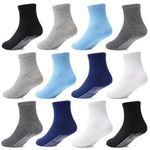 HYCLES Baby Grip Socks 12 Pairs for Boys Girls 0-10 Years - Toddler Non Slip Kids Anti Skid Crew Socks with Grips 3-5 Years