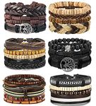 BESTEEL 24 x Leather Bracelets for Men and Women Braided Rope Cuff Bracelet Tree of Life Vintage Adjustable Black Brown One Size Leather, One Size, Leather