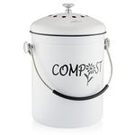 RED FACTOR Deluxe Compost Bin for Kitchen Worktop - Stainless Steel Food Waste Caddy with Innovative Dual Filter Technology - Includes Replacement Filters (White Designer, 5L)