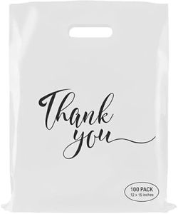 Rainbows & Lilies 100 Thank You Plastic Bags with Handles - 12"W x 15"H Thick Reusable Bulk Shopping Bags for Business, Retail Merchandise, Boutique Gifts, Clothing Store, Goodie Party Favors (White)