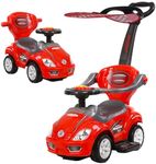 ChromeWheels 3 in 1 Ride on Toys Pushing Car with Removable Sun Visor, Mega Car for Toddlers w/Handle & Horn & Music, Color Red