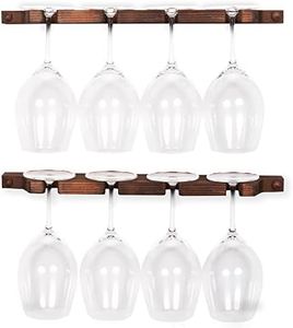 Rustic State Suvla Wall Mounted Wood Stemware Rack Hanging Shelf Glassware Holder Bar Organizer with 8 Wine Glass Storage 17 Inch Long Walnut