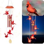 Fohil Solar Cardinal Wind Chimes, Hanging Solar Wind Chimes for Outside, Waterproof Solar Powered Wind Chime Outdoor, Solar Light Cardinal Gifts for Christmas Patio Yard Garden Decoration