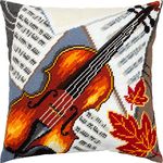 Brvsk Violin. Needlepoint Kit w/Printed Tapestry Canvas (40 × 40 cm) — Needlepoint Cushion Kit for Creative Home Décor — Needlework Kit for Adult Beginners