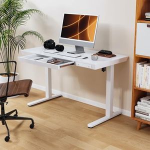 Luxsuite Electric Standing Desk Sit Stand Up Table Desktop Desk Motorised Height Adjustable Rising Tempered Glass Top Computer Office Sturdy Workstation USB & Type C 120x60cm White