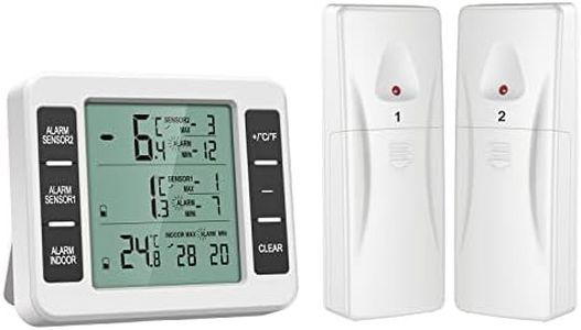 (UPGRADED) AMIR Refrigerator Thermometer, Wireless Indoor Outdoor Freezer Thermometer, Sensor Temperature Monitor with Audible Alarm Temperature Gauge for Kitchen, Freezer, Home (Battery not Included)