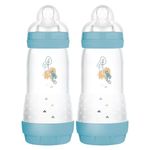 MAM Easy Start Anti-Colic 320ML Bottle – 2PK Blue (2 x 320 ml), Fast Flow MAM Teats Size 3, Reduced Colic Baby Bottle, Baby Essentials