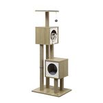 THE LICKER STORE CTR1011A Sawyer 56" 3-Tier Minimalist Jute Cat Tree Condo with Scratching Posts, and Fuzzy Toy, Brown/White