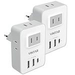 [2-Pack] European Travel Plug Adapter, VINTAR Canada US to Europe Power Adaptor with 3 USB Ports (1 USB C) and 4 AC Outlets, 7 in 1 International Travel Adapter Charger to Most of Europe (Type C)