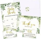 25 Double-Sided Greenery Baby Shower Invitation Set with Envelopes,Gender Neutral Blank Fill-in Invites for Boy or Girl, Double-Sided Diaper Raffle, Thank You Cards and Seals