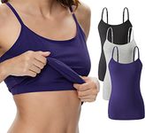 ROSYLINE Womens Camisole with Shelf Bra Cotton Undershirts Adjustable Strap Camis Spaghetti Strap Tank Top 3 Pack Black/Grey/Navy Blue S