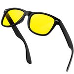 KANASTAL Headlight Night Driving Glasses Mens Astigmatism Anti Glare Night Driving Glasses Womens Yellow Tinted Polarised Sunglasses - Black Frame Yellow Lens