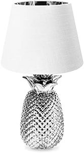 Navaris Ananas Luce da Tavolo - Base Lampada Color Argento in Ceramica Argentata e Paralume Bianco Alta 40cm Funziona Lampadine E27 - Silver Pineapple