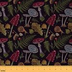 Wild Mushroom Fabric by The Yard,Farmhouse Cabin Style Upholstery Fabric for Chairs,Jungle Snail Leaves Print Waterproof Outdoor Fabric,5 Yards,Red Green