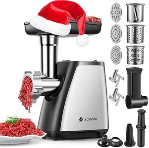 AAOBOSI Meat Grinder, 4-In-1 Meat Grinder Electric [2800W Max] with 3 Slice, Shred Blades,2 Blades,4 Plates,Sausage Stuffer,Kubbe Kit, for Home Kitchen Use, Stainless Steel