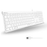 Macally Ultra Slim USB Wired Computer Keyboard - Works as Windows or Mac Wired Keyboard - Full Size Keyboard with Numeric Keypad & 20 Shortcut Keys - Plug and Play Mac Keyboard - White