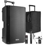 VONYX VSA700-BP 15" Portable PA Speaker System with Bluetooth, Dual Wireless Microphones and SC12 Travel Case