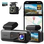 4K Dash Cam Front and Rear Camera, 64GB Card Included, ADAS, BOTSLAB Car Dash Camera 4K/1080P, Built-in WiFi GPS, UHD Night Vision, 170° Wide Angle, Parking Monitor, Supercapacitor, APP Control