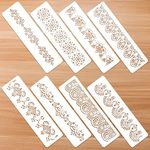 Prasacco 8 Pieces Flower Border Stencils Ornate Mandala Stencils Reusable DIY Craft Stencils Floral Edge Templates for Painting on Wood Canvas Paper Fabric Cake Wall