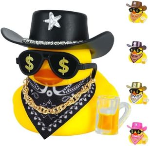 Jyeennar Car Rubber Duck with Black Cow-boy Hat Sunglasses Accessories for Jeep Ducking Car Dashboard Decoration Party Favors,Cool Duck with Beer Glasses,Paisley Bandanas,Necklace