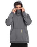 LRD Fleece Hoodie with Mask for Men Built in Gaiter Tactical Fishing Sweatshirt, Gray, XX-Large