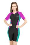 ZIUM Womens Boyleg One Piece Rashguard Swimsuit Cum Cycling Suit or Surfing Wetsuit Front Zipper Surfing Wetsuit in Solid Colours (XL, Black)