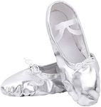 Nexete Ballet Shoes Split-Sole Slipper Flats Ballet Dance Shoes Gold Silver for Toddler Girl Women Silver Size: 5 M US Big Kid