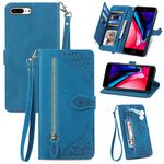 Refilerss Flip Wallet Case for iPhone 7 Plus/ 8 Plus Zipper Pocket Case with Card Holder Slot Magnetic Closure Lanyard Flip Cover Compatible with iPhone 7 Plus/ 8 Plus 5.5" - Blue