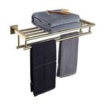 KOKOSIRI 20 Inch Towel Rack with Double Towel Bars Bathroom Towel Shelf Towel Holder Wall Mounted SUS 304 Stainless Steel, Brushed Gold, B6005BG-L20