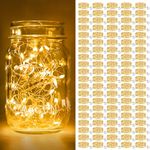 btfarm 100 Pack Fairy Lights Battery Operated [3 Modes], 7ft 20 Led Twinkle Lights String Lights Waterproof Bulk Small Mini Silver Wire for Christmas Mason Jars Wedding Table Centerpiece, Warm White