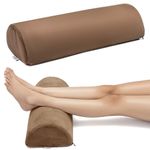 FOVERA Half Moon Bolster Pillow with Memory Foam Top - Multi Purpose Head, Neck, Knee, Leg and Back Support Pillow - for Effective Body Posture Improvement (Brown Velvet)