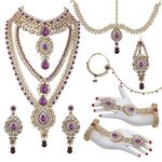 Lucky Jewellery Purple Kundan Bridal Dulhan Wedding Jewellery Set 8 Pcs. (WZK-P)